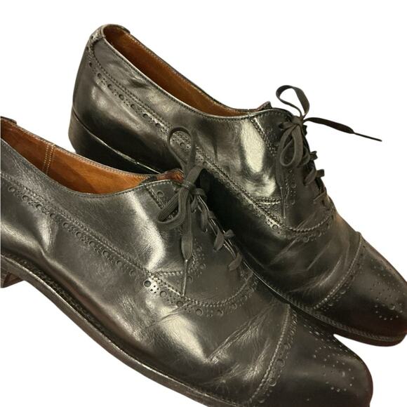 Joseph Abboud "Chase" Black Leather Cap Toe Brogue Oxford Shoes 11.5 - Picture 4 of 14